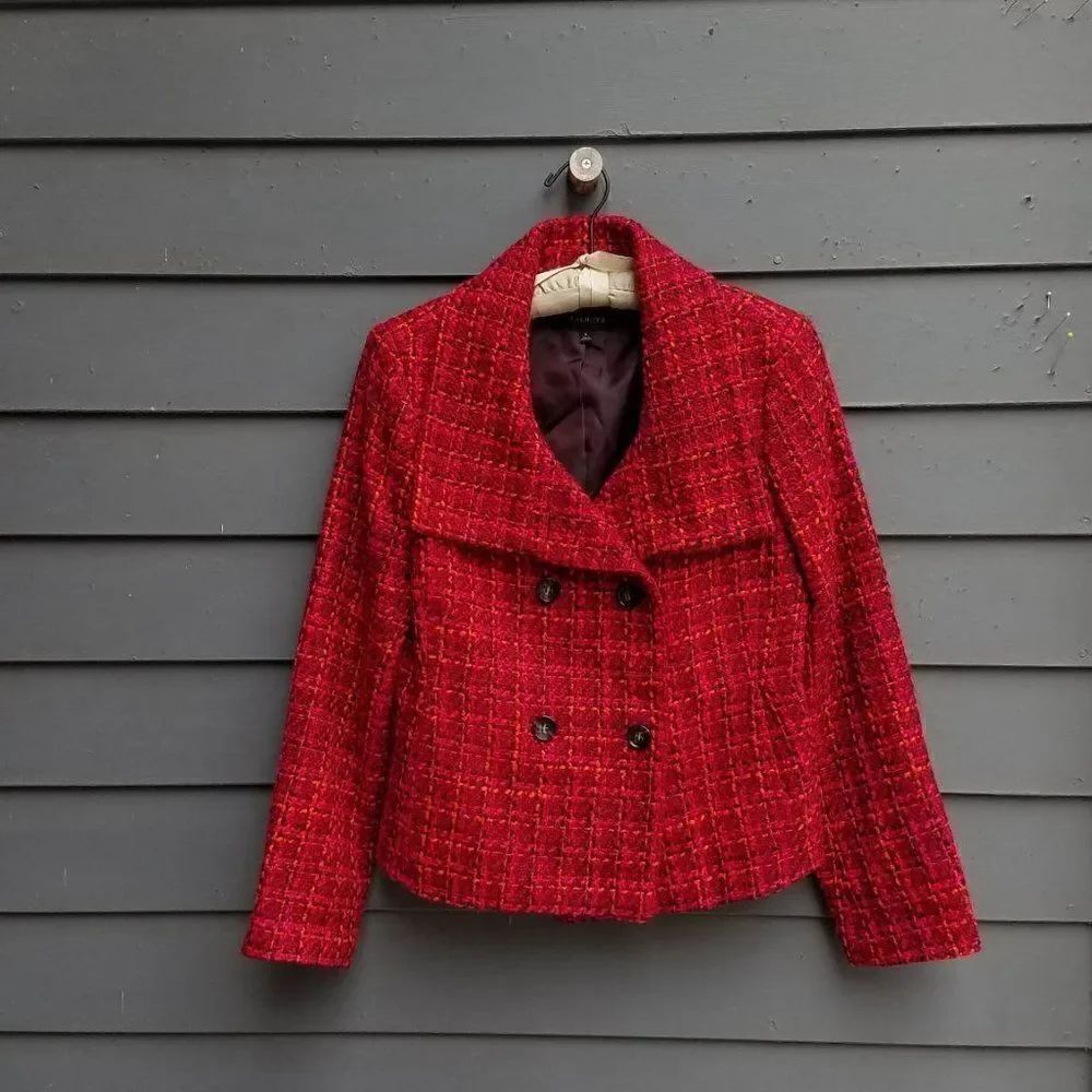Talbots Red Tweed Double Breasted Pea Coat size 9 - Picture 10 of 14